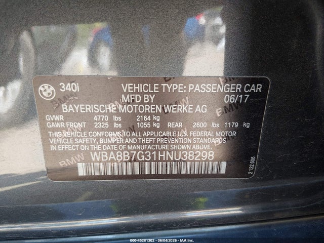45281302 :رقم المزاد ، WBA8B7G31HNU38298 vin ، 2017 Bmw 340i Xdrive مزاد بيع
