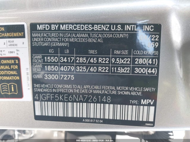 4JGFF5KE6NA726148 Mercedes-Benz Gls 450 4matic
