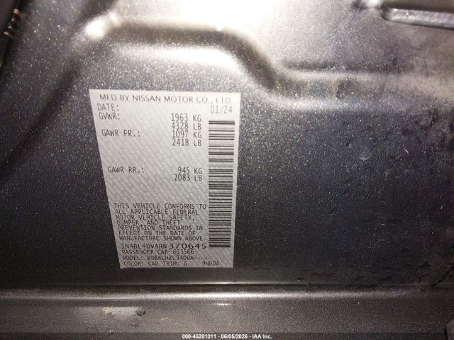 1N4BL4DV4RN370645 Nissan Altima Sv Fwd