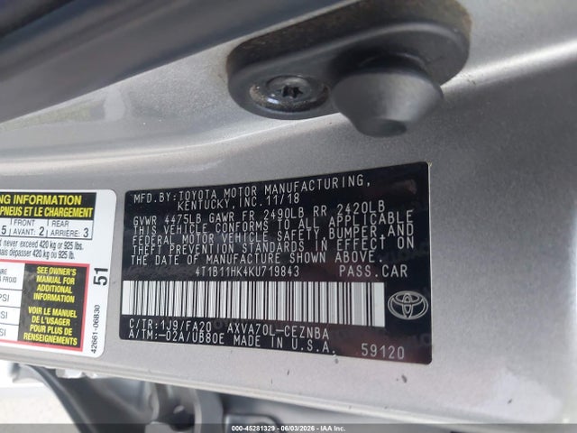 Toyota CAMRY LE 2019 4T1B11HK4KU719843 Image 9