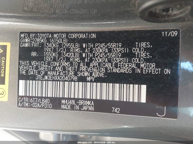 Aukcja sprzedaży 2010 Toyota Highlander Hybrid Limited V6, vin: JTEJW3EHXA2040798, numer aukcji: 45281333