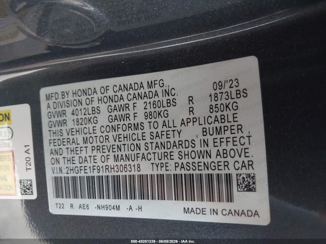 Honda Civic Touring 2024 2HGFE1F91RH306318 Image 9