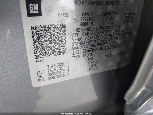 Продаж на аукціоні авто 2019 Gmc Canyon All Terrain W/leather, vin: 1GTG6FEN4K1339054, номер лоту: 45281343