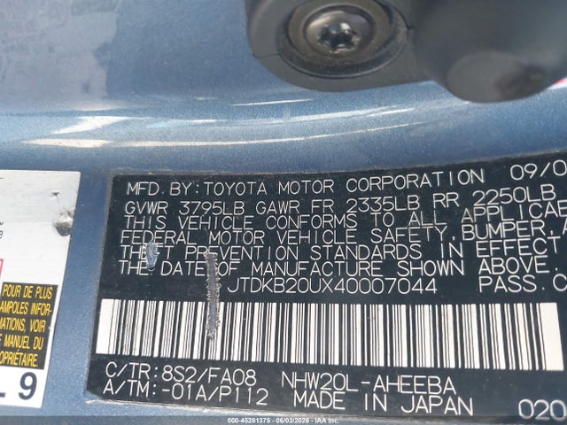 2004 Toyota Prius მანქანა იყიდება აუქციონზე, vin: JTDKB20UX40007044, აუქციონის ნომერი: 45281375