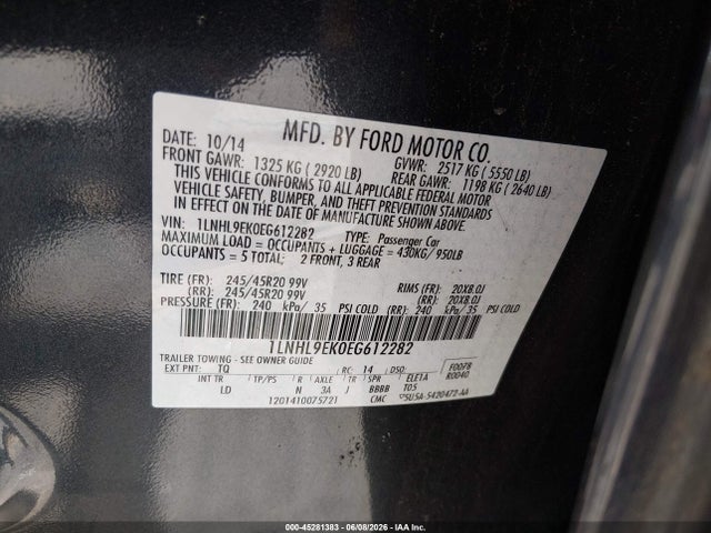 Lincoln MKS 2014 1LNHL9EK0EG612282 Image 9