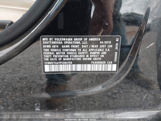 45281405 :رقم المزاد ، 1VWBV7A37FC094703 vin ، 2015 Volkswagen Passat 2.0l Tdi Se مزاد بيع