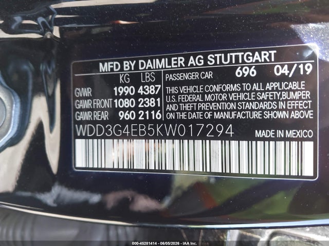 2019 Mercedes-benz A 220 მანქანა იყიდება აუქციონზე, vin: WDD3G4EB5KW017294, აუქციონის ნომერი: 45281414