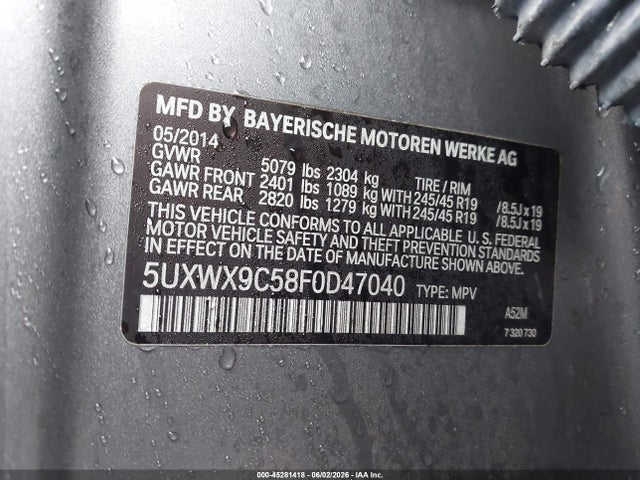 BMW X3 Xdrive28i 2015 5UXWX9C58F0D47040 Image 9