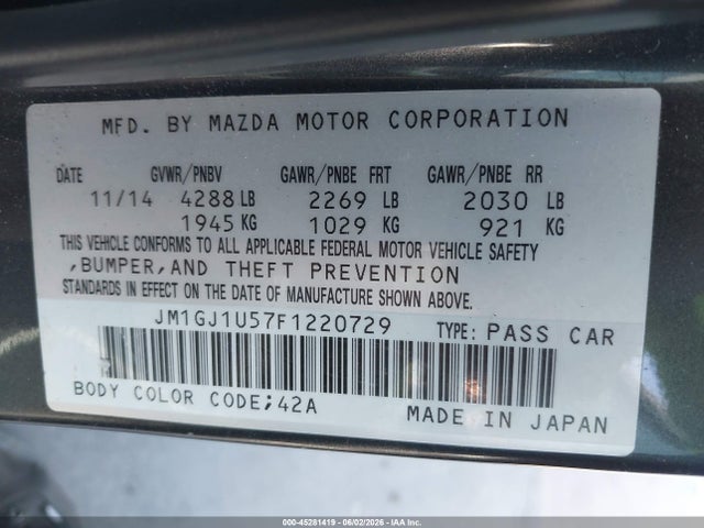 JM1GJ1U57F1220729 Mazda Mazda6 I Sport