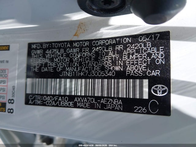 JTNB11HK7J3005340 Toyota CAMRY LE