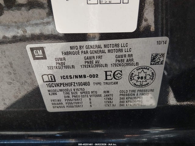 Chevrolet Silverado 1500 Ls/wt 2015 1GCVKPEH0FZ190460 Image 9