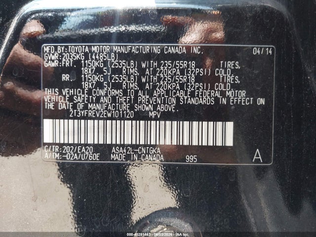 Toyota Rav4 Limited 2014 2T3YFREV2EW101120 Image 9