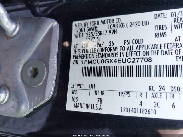2014 Ford Escape Se მანქანა იყიდება აუქციონზე, vin: 1FMCU0GX4EUC27708, აუქციონის ნომერი: 45281471