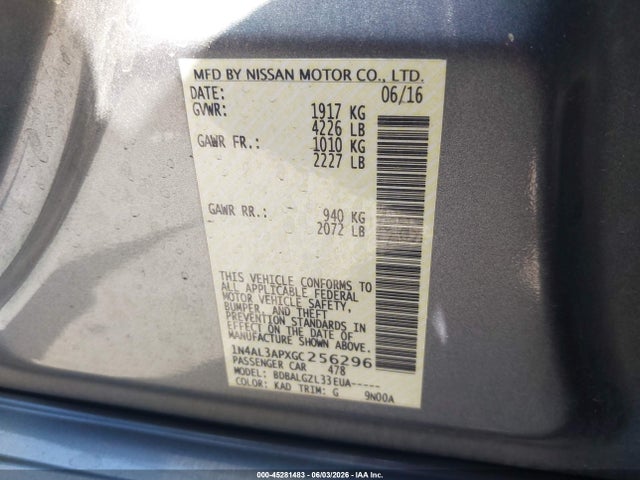 1N4AL3APXGC256296 Nissan Altima 2.5/2.5 S/2.5 Sl/2.5 Sr/2.5 Sv