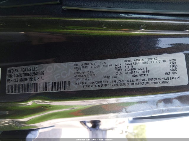 Jeep Gladiator Rubicon 2025 1C6RJTBG6SL540686 Image 9