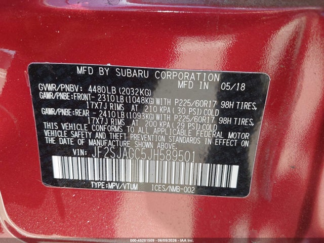 Subaru Forester 2.5i Premium 2018 JF2SJAGC5JH589501 Image 9