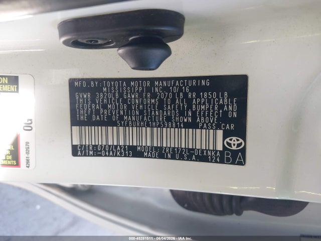 Toyota Corolla Xle 2017 5YFBURHE1HP598814 Image 9
