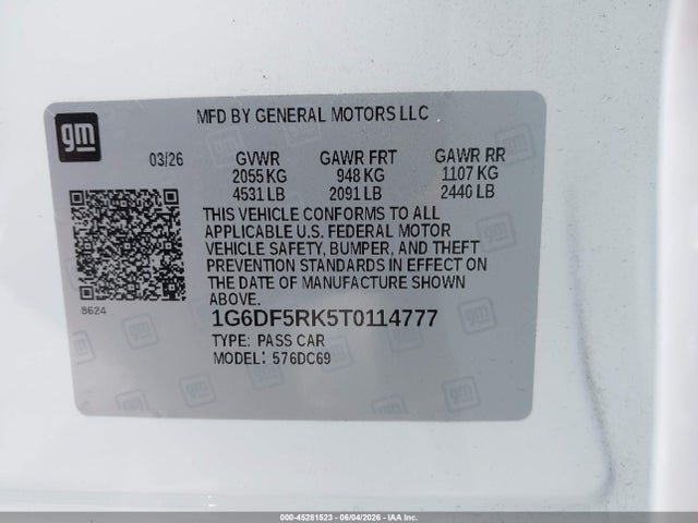 45281523 :رقم المزاد ، 1G6DF5RK5T0114777 vin ، 2026 Cadillac Ct4 Premium Luxury Rwd مزاد بيع