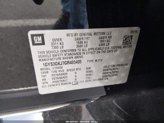 1GYS3GKJ7GR483405 Cadillac Escalade Esv Standard