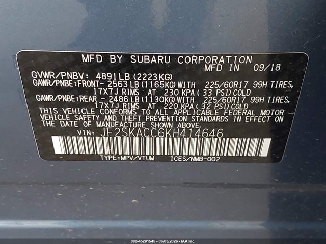 Subaru Forester 2019 JF2SKACC6KH414646 Image 9