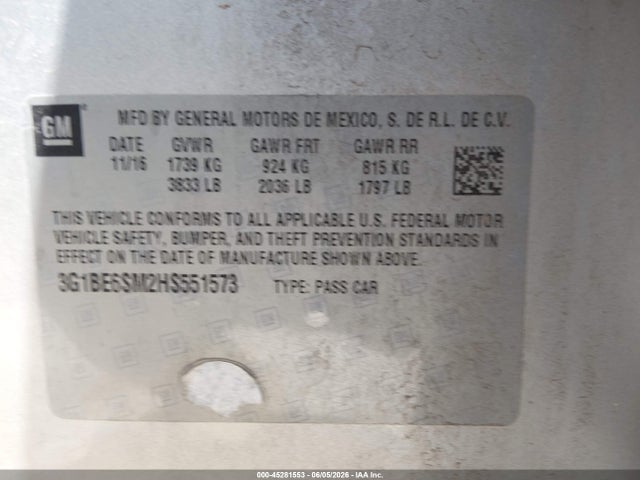 Chevrolet Cruze Lt Auto 2017 3G1BE6SM2HS551573 Image 9