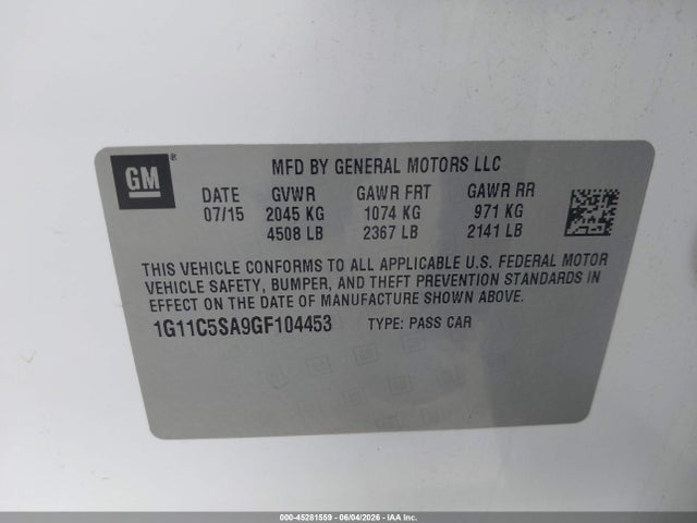 1G11C5SA9GF104453 Chevrolet Malibu Limited Lt