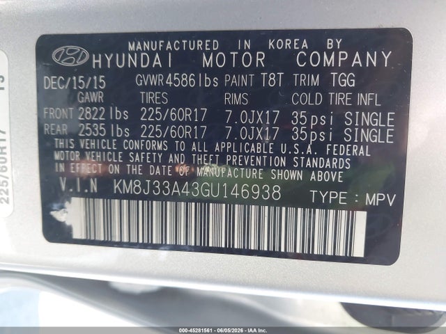 Hyundai TUCSON SE 2016 KM8J33A43GU146938 Image 9