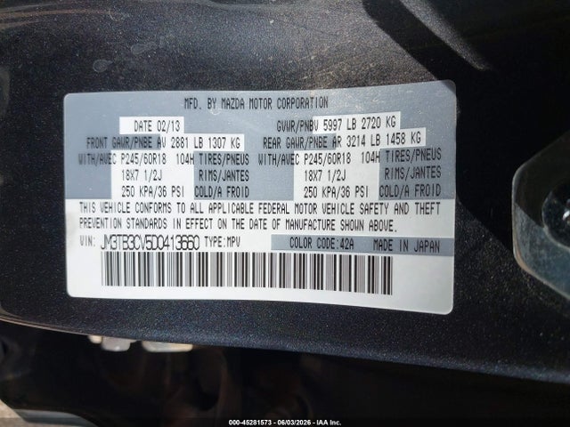 2013 Mazda Cx-9 Touring მანქანა იყიდება აუქციონზე, vin: JM3TB3CV5D0413660, აუქციონის ნომერი: 45281573