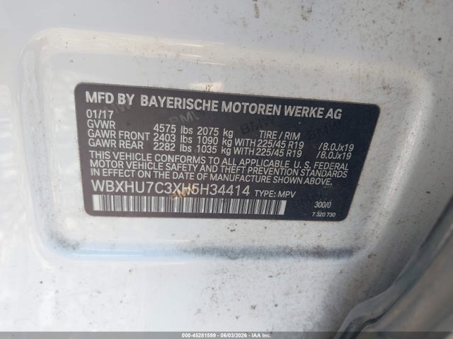 Aukcja sprzedaży 2017 Bmw X1 Sdrive28i, vin: WBXHU7C3XH5H34414, numer aukcji: 45281599