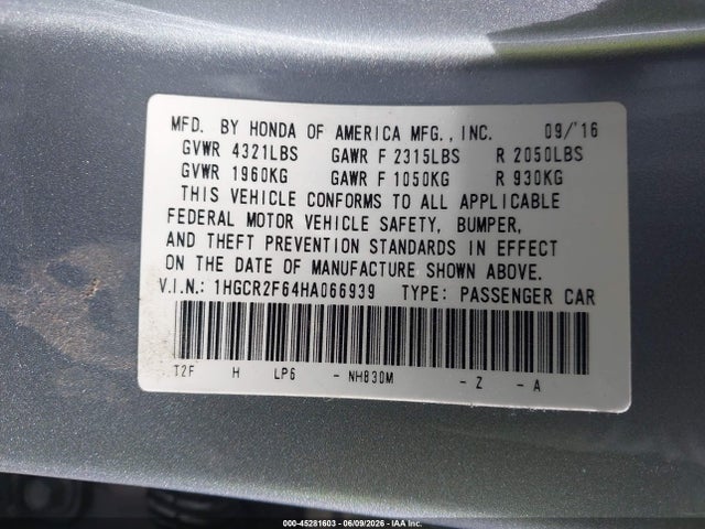 1HGCR2F64HA066939 Honda Accord Sport