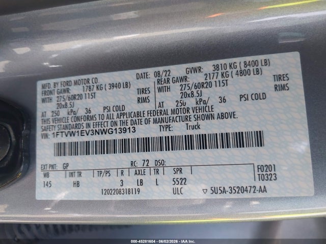 Ford F-150 Lightning Lariat 2022 1FTVW1EV3NWG13913 Image 9