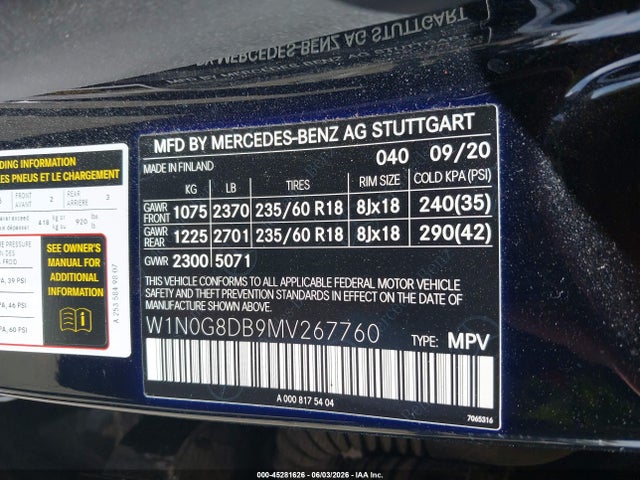 45281626 :رقم المزاد ، W1N0G8DB9MV267760 vin ، 2021 Mercedes-benz Glc 300 Suv مزاد بيع
