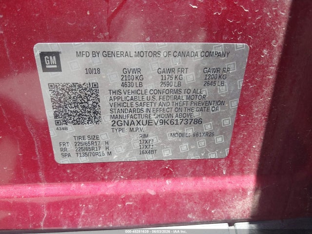 Продажа на аукционе авто 2019 Chevrolet Equinox Lt, vin: 2GNAXUEV9K6173786, номер лота: 45281639