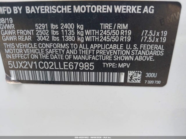 BMW X4 Xdrive30i 2020 5UX2V1C02LLE67985 Image 9