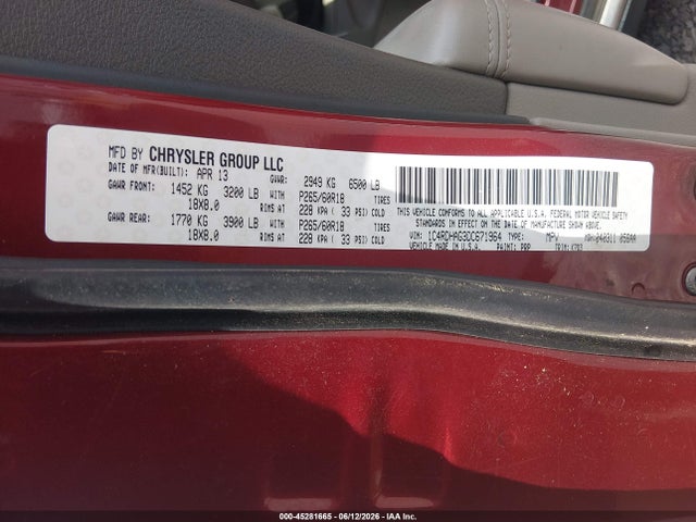 Auction sale of the 2013 Dodge Durango Sxt, vin: 1C4RDHAG3DC671964, lot number: 45281665