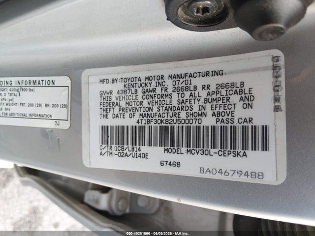 Aukcja sprzedaży 2002 Toyota Camry Se V6, vin: 4T1BF30K82U500070, numer aukcji: 45281666