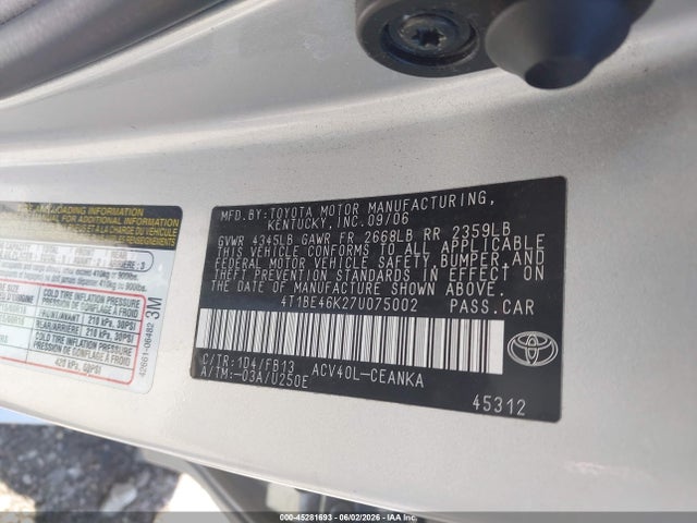 Продажа на аукционе авто 2007 Toyota Camry Le, vin: 4T1BE46K27U075002, номер лота: 45281693