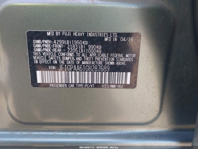 Subaru Impreza 2.0i 2016 JF1GPAA61GH287689 Image 9