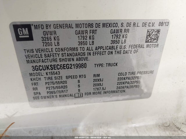 3GCUKSEC6EG219980 Chevrolet Silverado 1500 1lz