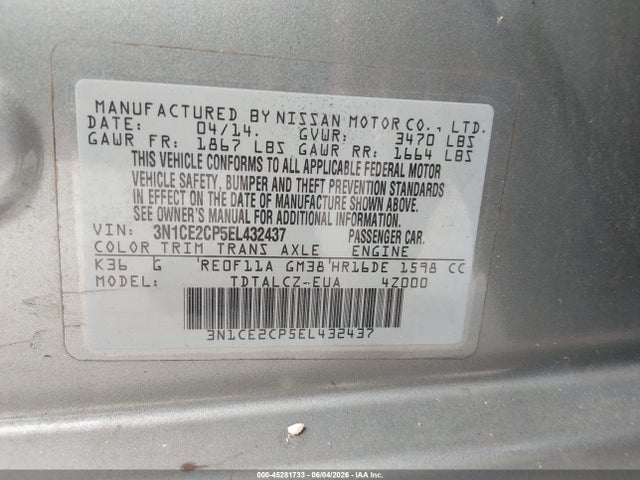 Продажа на аукционе авто 2014 Nissan Versa Note S Plus, vin: 3N1CE2CP5EL432437, номер лота: 45281733