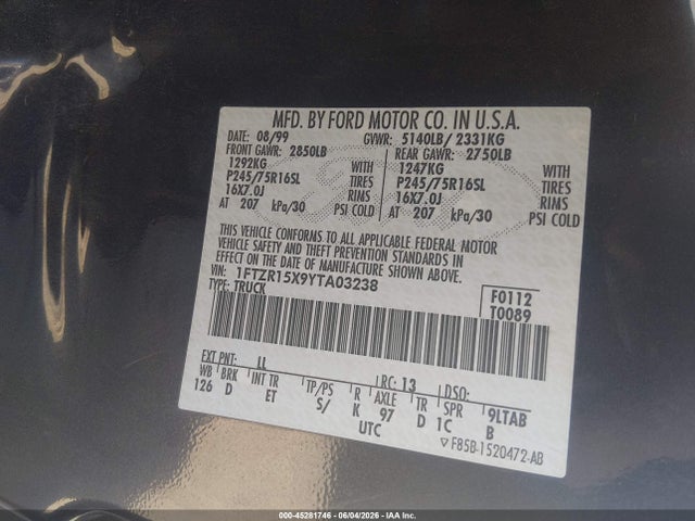 Продажа на аукционе авто 2000 Ford Ranger Xlt, vin: 1FTZR15X9YTA03238, номер лота: 45281746