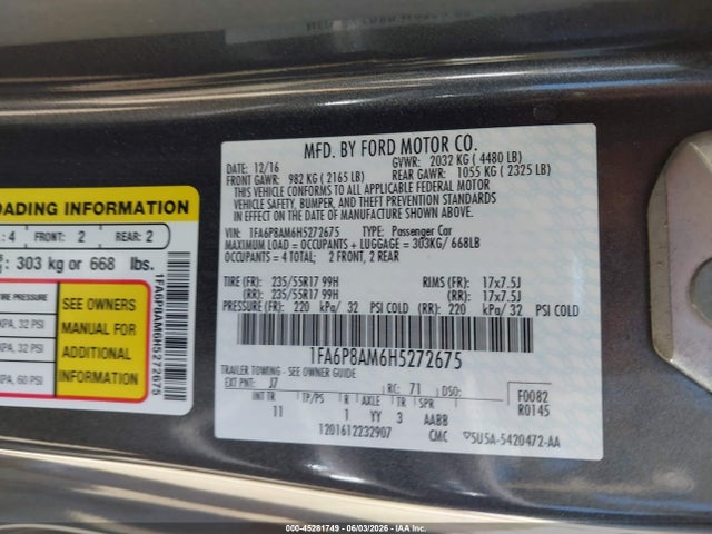 Ford Mustang V6 2017 1FA6P8AM6H5272675 Image 9