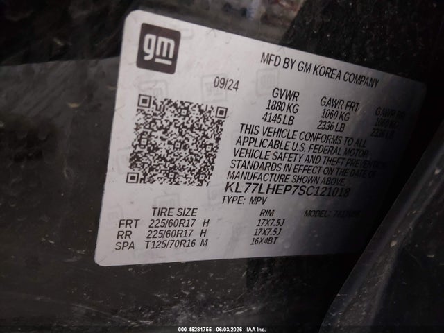 KL77LHEP7SC121018 Chevrolet Trax Fwd Lt