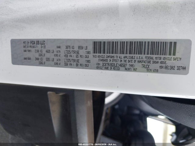 45281776 :رقم المزاد ، 3C6TRVBG9JE146567 vin ، 2018 Ram Promaster 1500 High Roof 136 Wb مزاد بيع