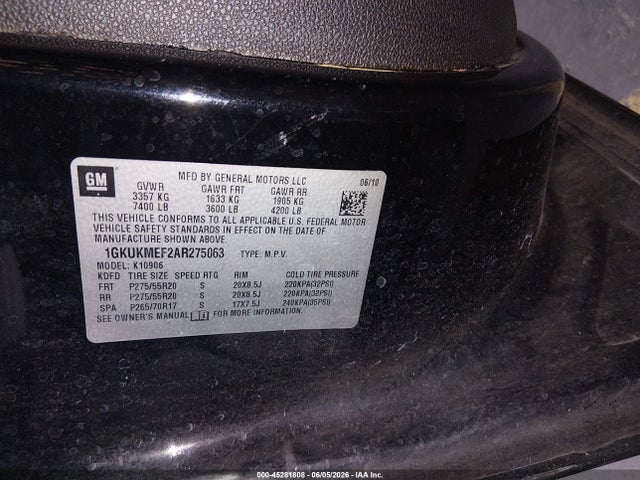Aukcja sprzedaży 2010 Gmc Yukon Xl 1500 Denali, vin: 1GKUKMEF2AR275063, numer aukcji: 45281808