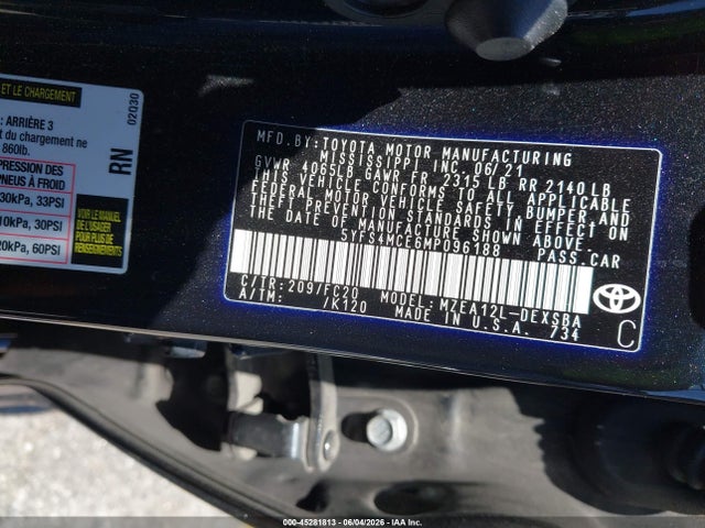 Toyota COROLLA SE 2021 5YFS4MCE6MP096188 Image 9