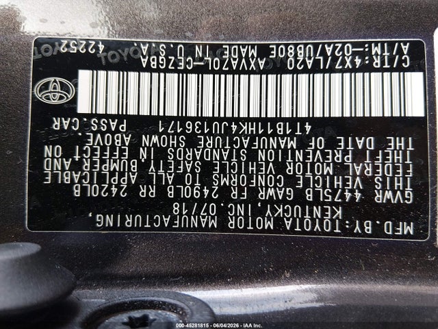 Продаж на аукціоні авто 2018 Toyota Camry Xle, vin: 4T1B11HK4JU136171, номер лоту: 45281815