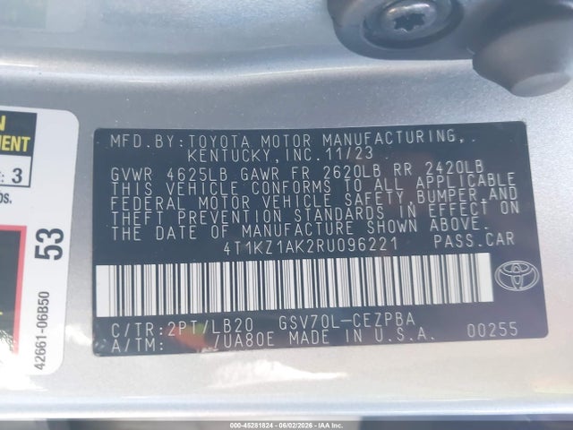 4T1KZ1AK2RU096221 Toyota Camry Xse V6