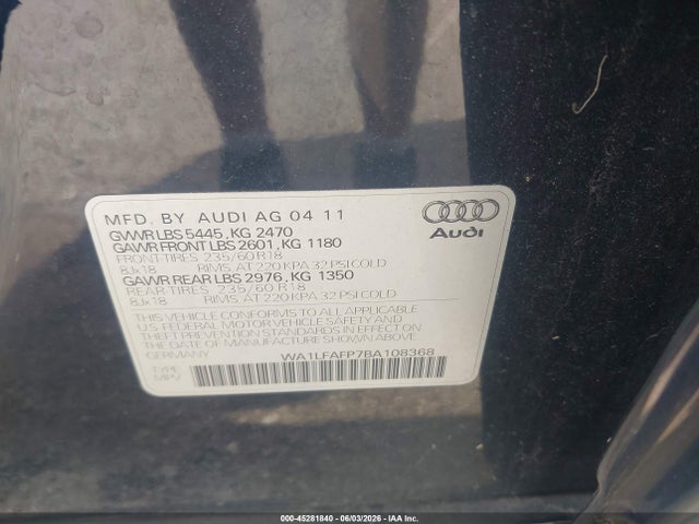 Продаж на аукціоні авто 2011 Audi Q5 2.0t Premium, vin: WA1LFAFP7BA108368, номер лоту: 45281840