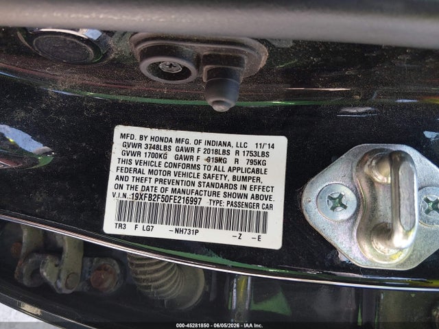Продаж на аукціоні авто 2015 Honda Civic Lx, vin: 19XFB2F50FE216997, номер лоту: 45281850